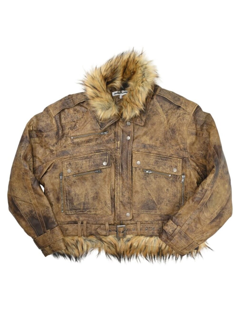 Jaded London Vaca Faux Leather Jacket in Brown